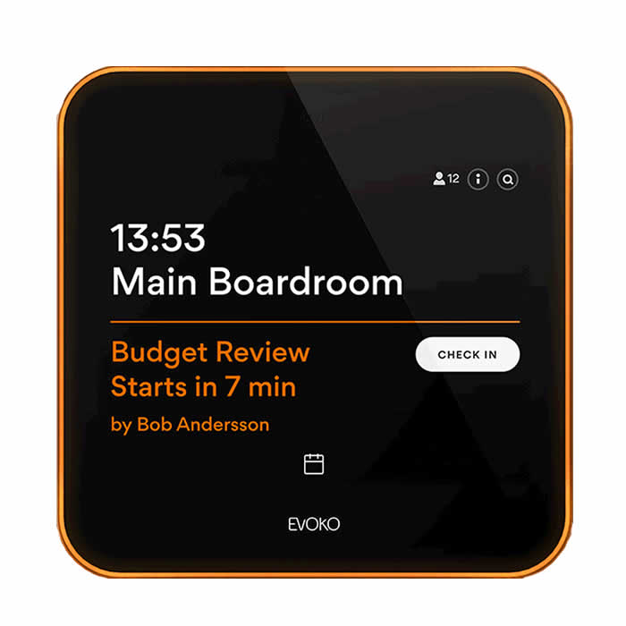 evoko room booking panel meeting starts soon