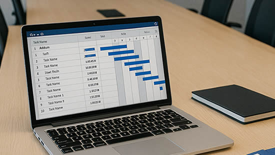 Project management software on laptop