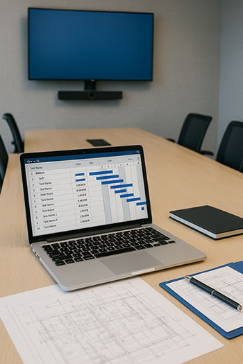 Project management software on laptop